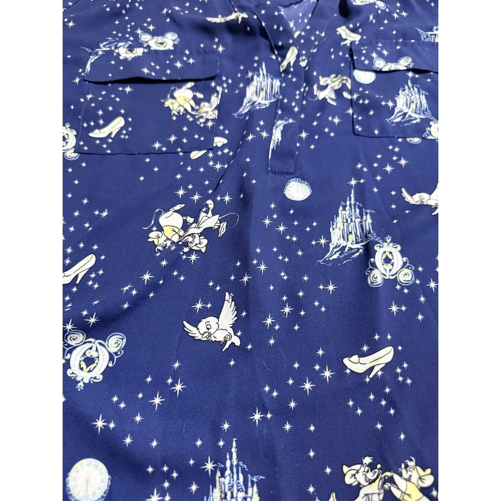 Disney Princess Cinderella Blue Castle Glass Slipper Roll Tab Blouse Size 2 - Picture 4 of 8